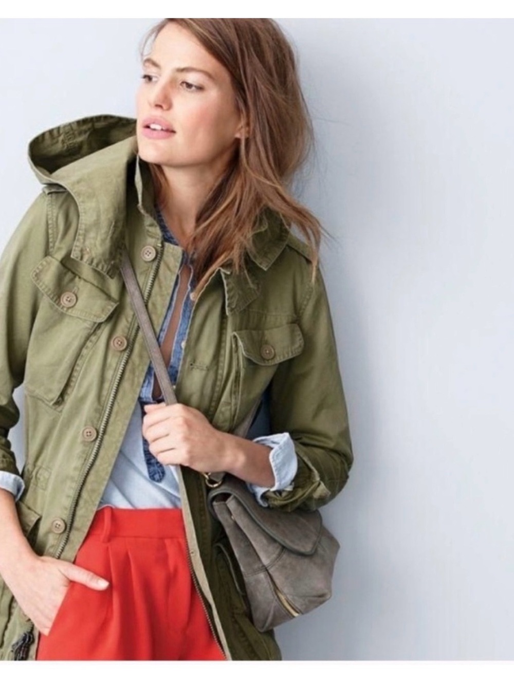 J. Crew Olive Hooded Utility Jacket